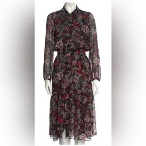 Misa Los Angeles Black and Red Floral Long Sleeve Dress